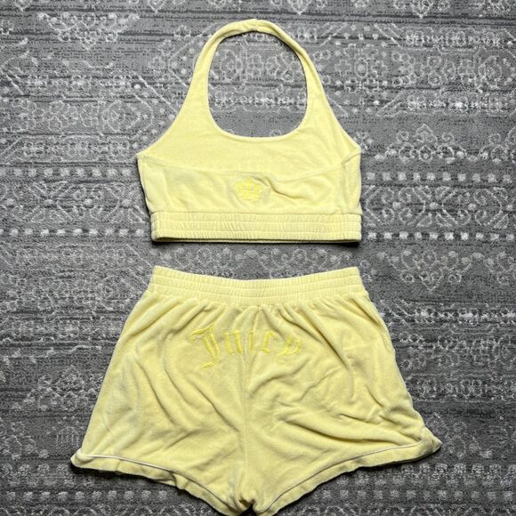 Juicy Couture x Forever 21 Yellow Terry Cloth Cropped Halter Top Short Set 0X - Picture 2 of 16
